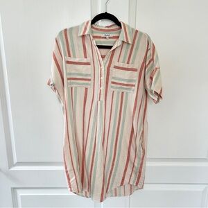 Madewell Courier Stripe Linen & Cotton Popover Dress — Small